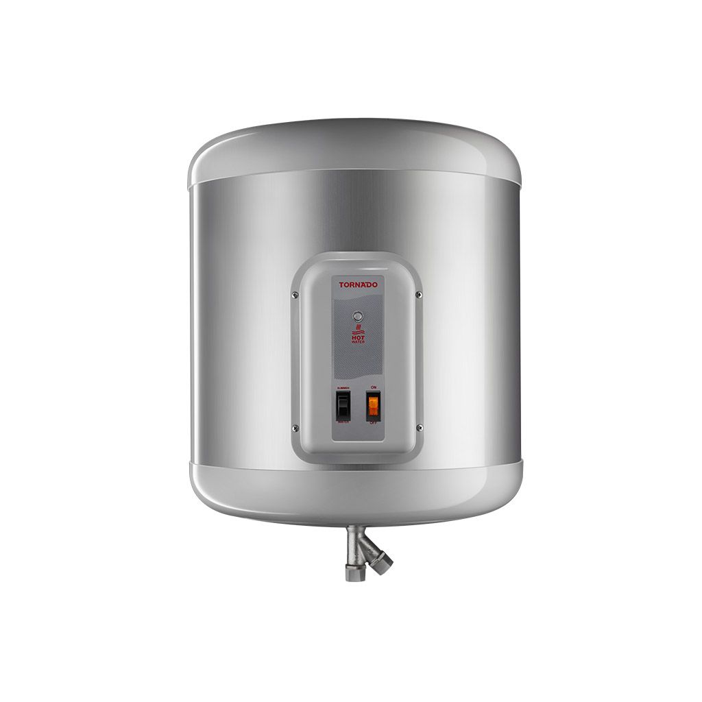 tornado-electric-water-heater-35-l-led-lamp-silver-eha-35tsm-s-front سخان مياه كهربائي تورنيدو 35 لتر - فضي (موديل EHA-35TSM-S) - الصورة 1